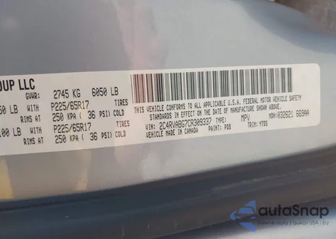 2012 Volkswagen Routan Se из США, поврежденный, VIN 2C4RVABG7CR309337